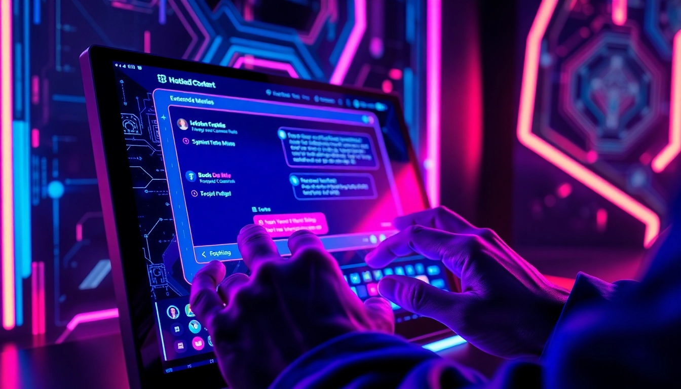 Futuristic digital chat interface with neon colors and immersive design