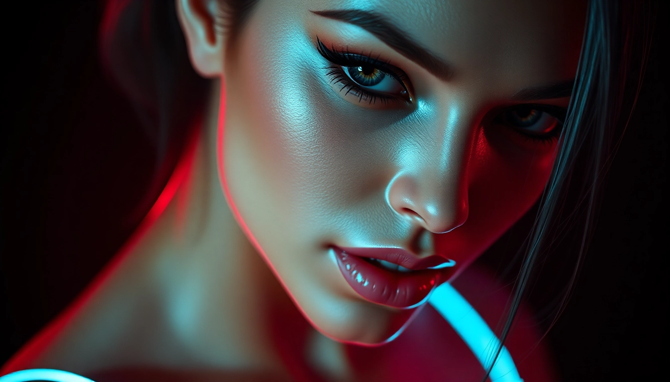 Engaging nsfw ai chat with a realistic digital girlfriend displaying seductive expressions, highlighting intimacy and technology.