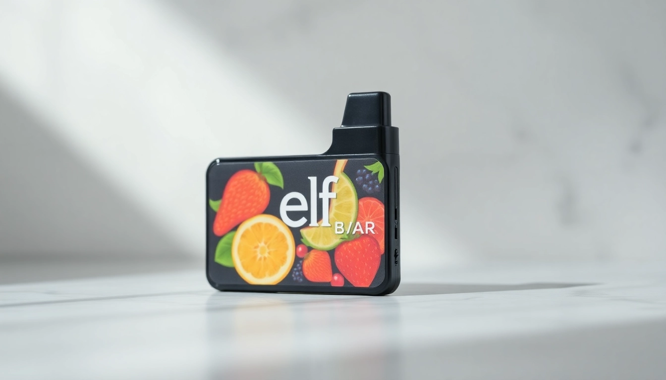 Vibrant Elf Bar disposable vape device with fruit flavor design, appealing for adult users