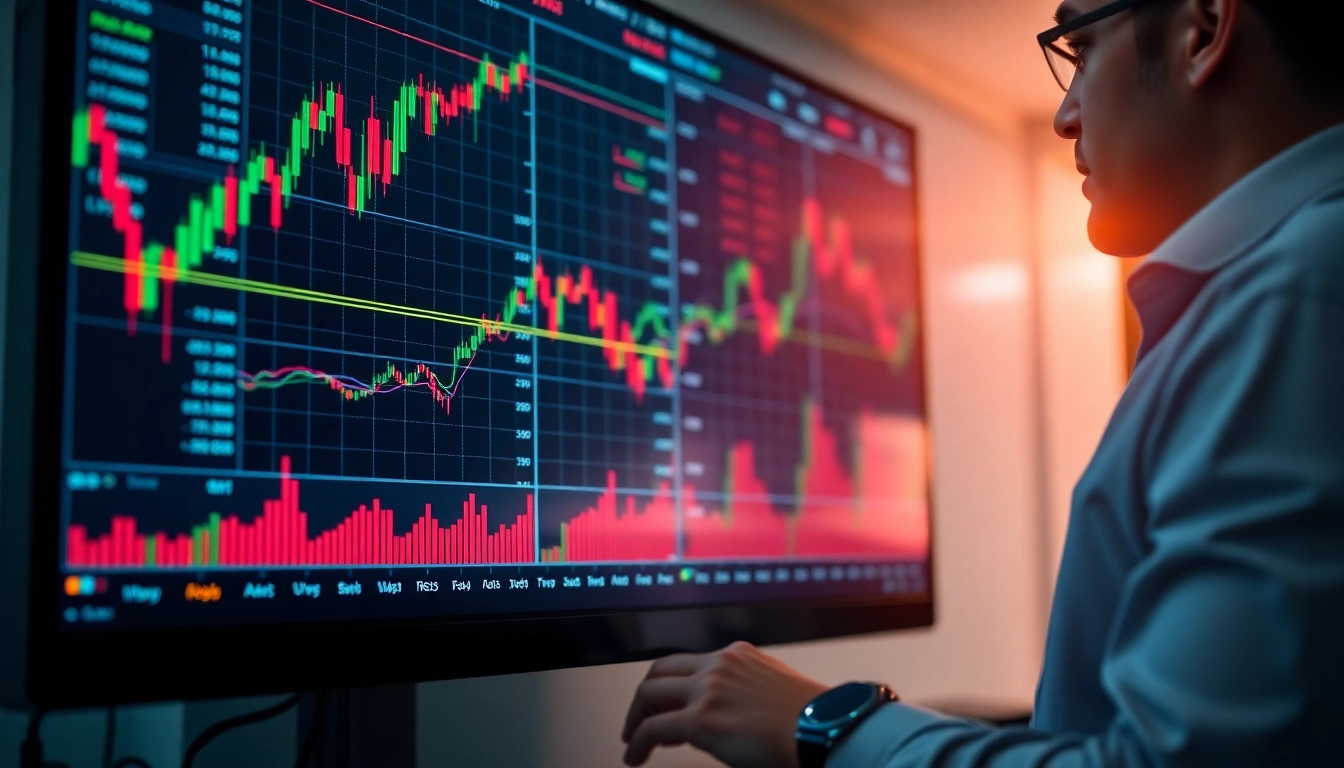 Trading view platform showing live market charts with trader analyzing data for investment decisions
